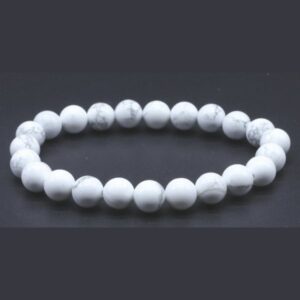 Bracelet en howlite naturelle blanche veiné gris, perles 8 mm, origine Zimbabwe. Livraison gratuite en france métropolitaine