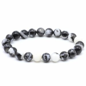 Bracelet en jaspe zébré naturel, perles de 8 mm, couleurs blanc et noir, fabriqué en Australie. Livraison gratuite en France métropolitaine