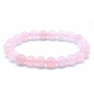Bracelet en quartz rose naturel composé de perles de 8 mm – couleur rose pâle à moyen – origine Brésil – monté sur élastique. Livraison gratuite en France métropolitaine