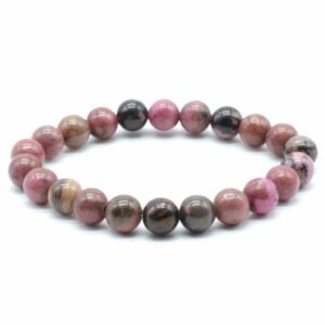 Bracelet 'Black Line' en Rhodonite perles rondes 8 mm de couleur rose avec stries noires, monté sur un élastique. Livraison gratuite en France métropolitaine