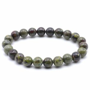 Bracelet en jaspe Sang de Dragon – perles de 8 mm – teintes vertes et rouges – pierre naturelle – origine Australie. Livraison gratuite en France métropolitaine