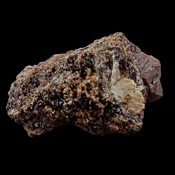 Vue arrière du Zircon (Hyazinth) sur matrice, montrant la base et la structure naturelle du cristal provenant de la vallée d'Astor, Pakistan.