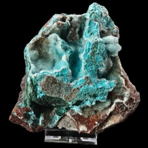 Spécimen minéral de Chrysocolle naturelle, Hémimorphite et Malachite, avec micro-cristaux transparents et éclat vitreux, bleu turquoise et vert, provenance Mine Tantara, Katanga (RDC)