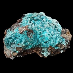 Spécimen minéral de Chrysocolle naturelle, Hémimorphite et Malachite, avec micro-cristaux transparents et éclat vitreux, bleu turquoise et vert, provenance Mine Tantara, Katanga (RDC)