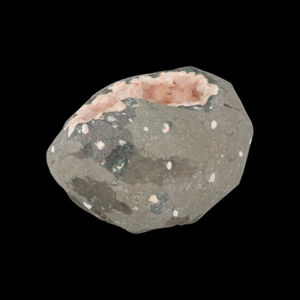 Géode de Heulandite vue de côté, montrant la surface extérieure rugueuse, Aurangabad, Maharashtra, Inde