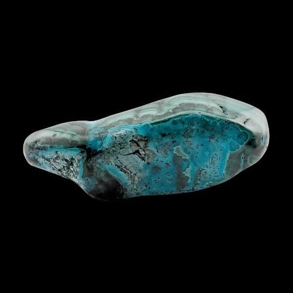 Malachite et chrysocolle de Tantara, forme libre polie, vue sur la tranche