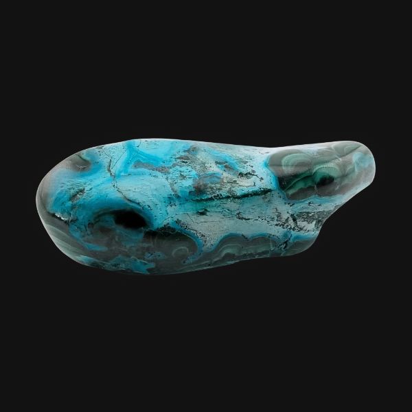 Malachite et chrysocolle de Tantara, forme libre polie, autre face sur tranche