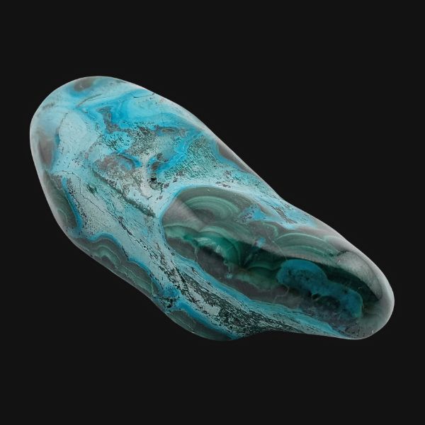 Malachite et chrysocolle de Tantara, forme libre polie, autre face vue du dessus