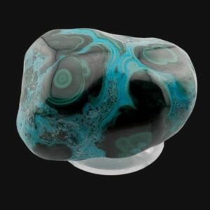 Malachite et chrysocolle de Tantara, forme libre polie sur support, vue de face