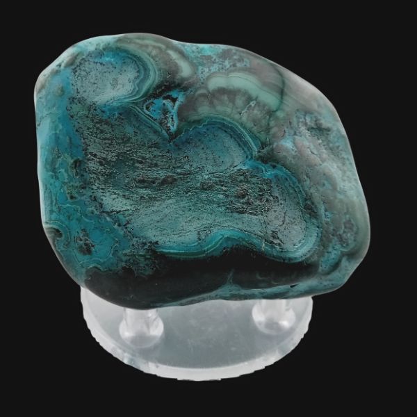 Malachite et chrysocolle de Tantara, forme libre polie sur support, autre face