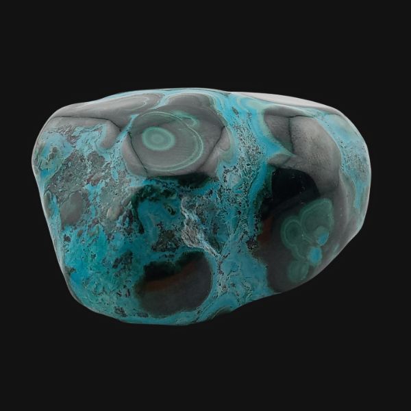 Malachite et chrysocolle de Tantara, forme libre polie, vue de face sans support