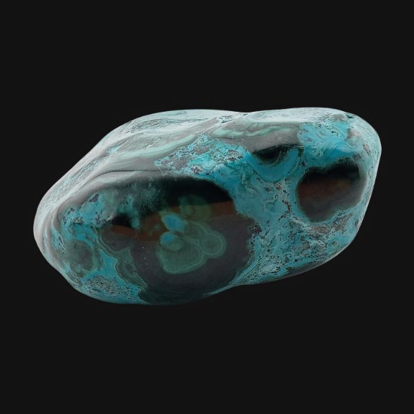 Malachite et chrysocolle de Tantara, forme libre polie, vue de la tranche sans support