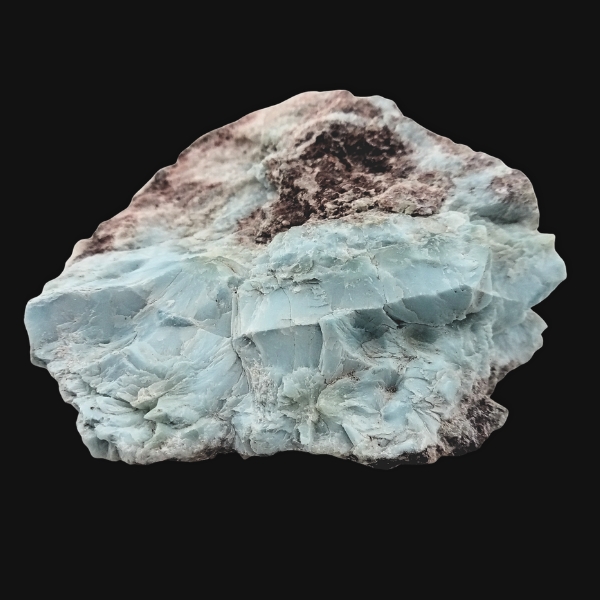 Larimar brut de Los Chupaderos, Barahona, République dominicaine, vue à plat